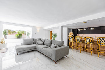 Modern living room with sectional sofa and bar