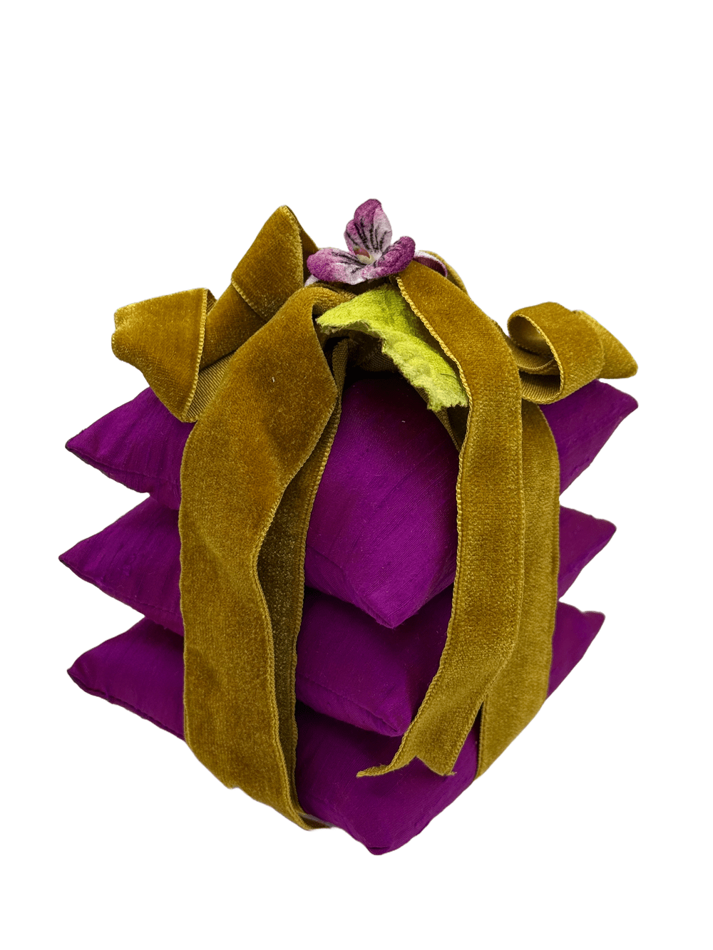 Jewel tone Silk Sachet 3 stack Scented Pillows with gold trim