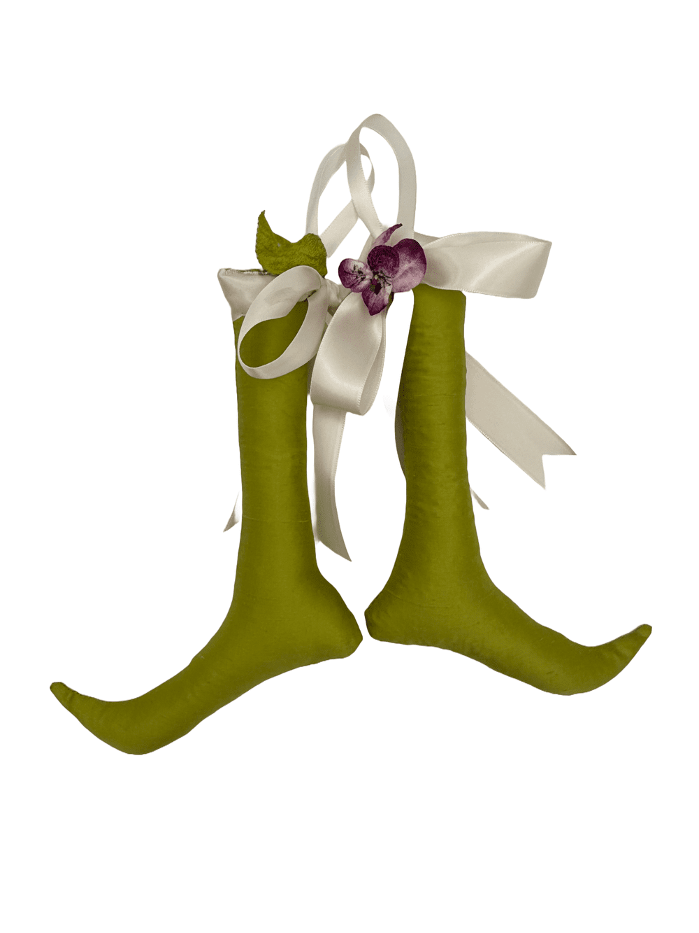 Silk Pixie Bootie Sachet Set Bright Green with satin ribbon trim