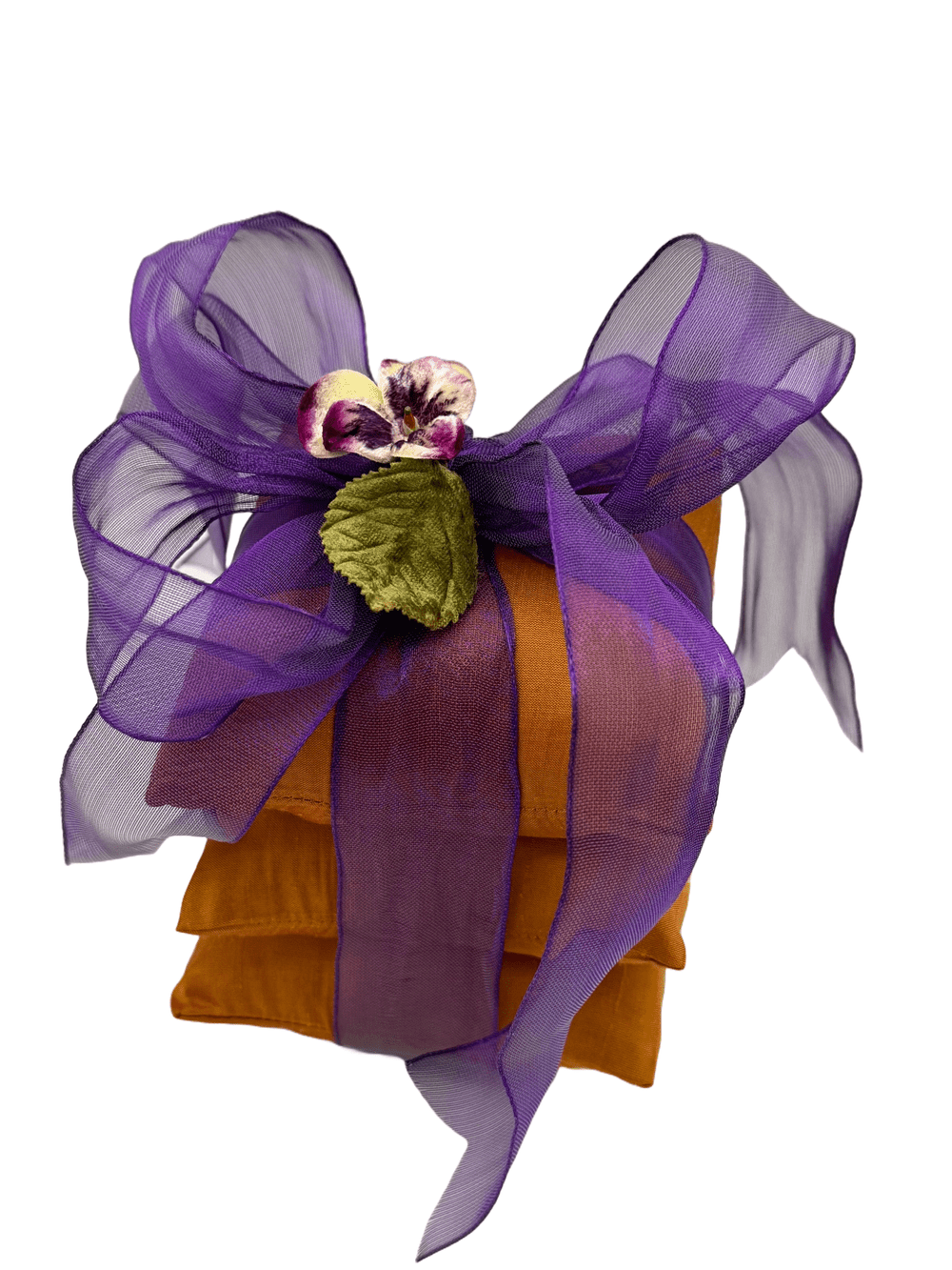 Silk Sachet 3 stack Scented Pillows Gold with purple trim