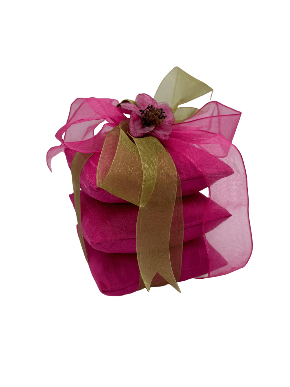Silk Sachet 3 stack Scented Pillows Hot Pink with two tone trim